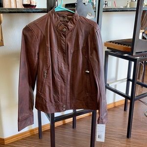 Bernardo Medium Leather Jacket- Mahogany